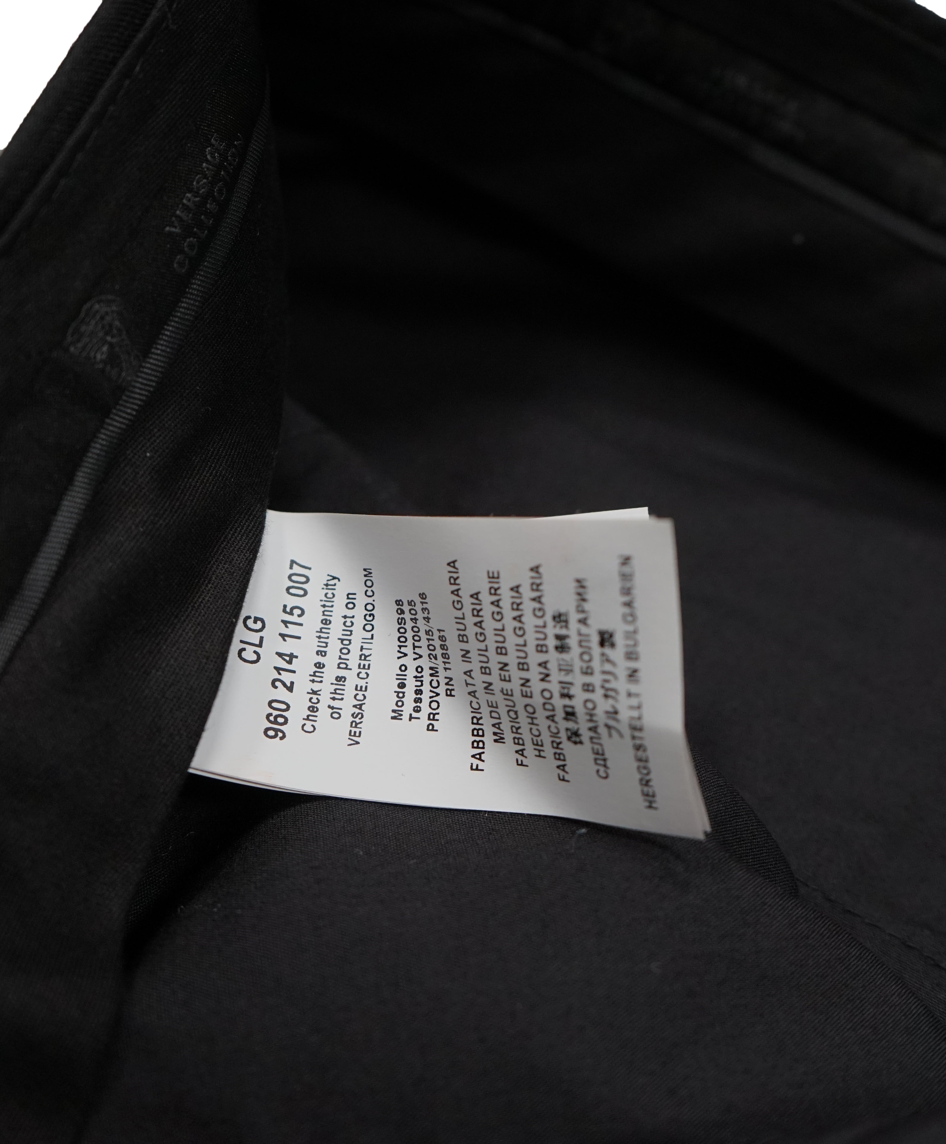 VERSACE COLLECTION - Tonal Black Sharkskin Stripe Logo Button Dress Pants - 33W