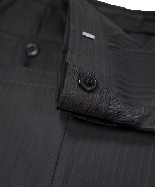 VERSACE COLLECTION - Tonal Black Sharkskin Stripe Logo Button Dress Pants - 33W