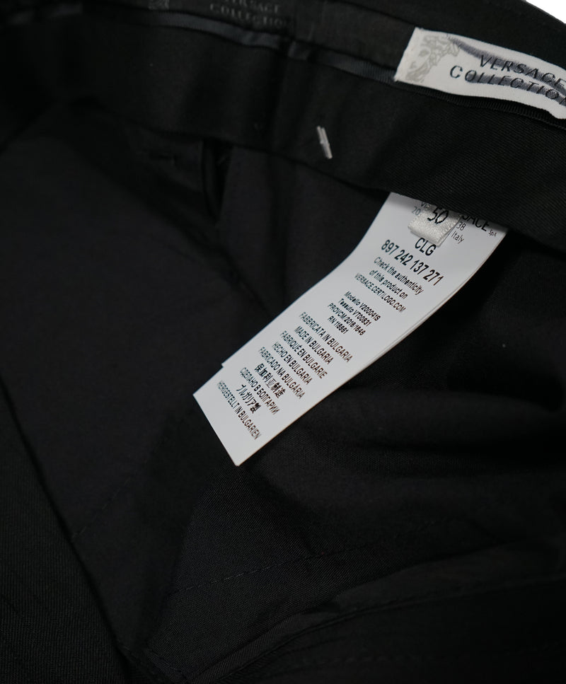 VERSACE COLLECTION -  Tonal Black Stripe Logo Button Dress Pants - 33W