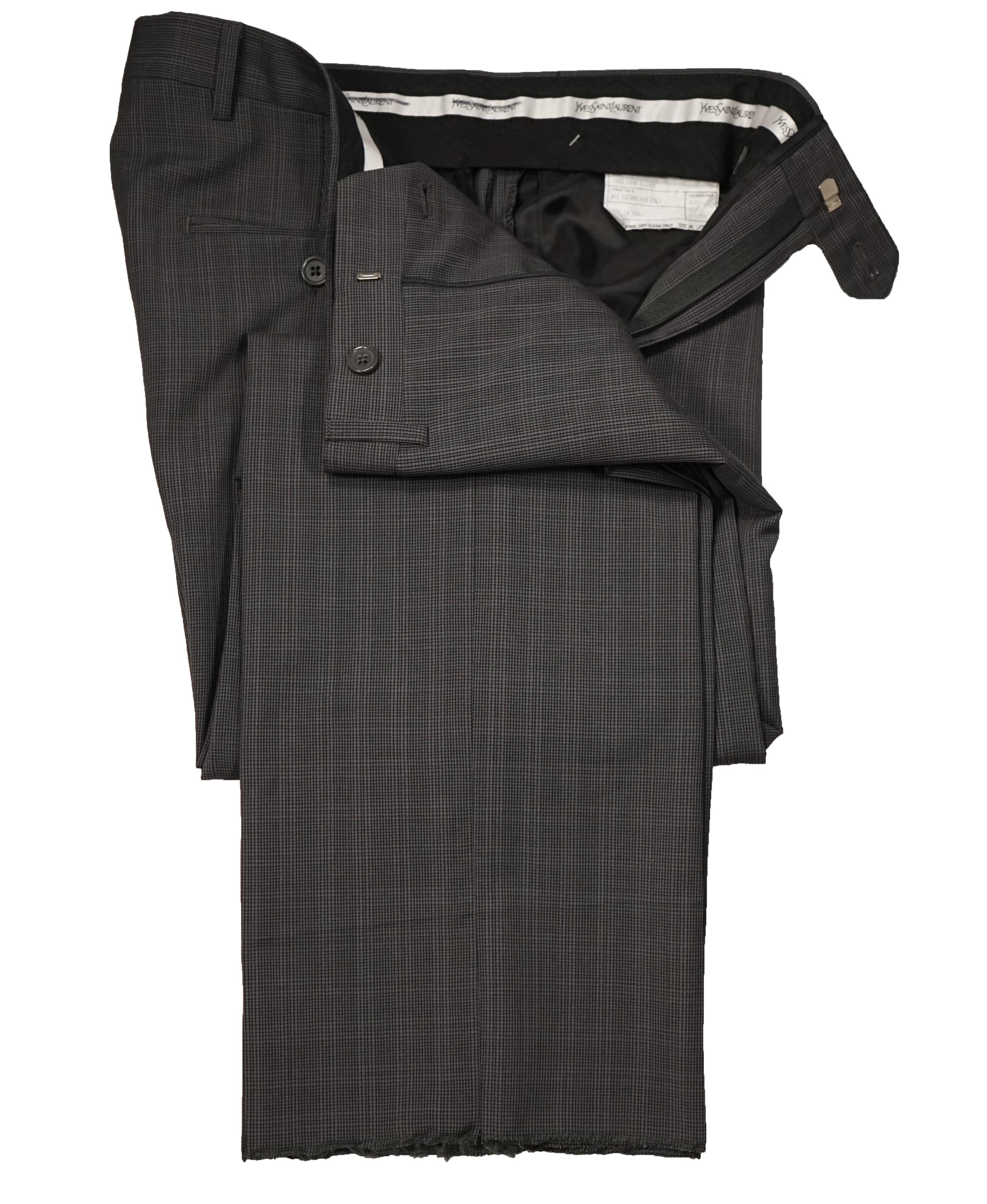 YVES SAINT LAURENT - Gray Bold Check Wool Super 120’s Dress Pants  - 33W