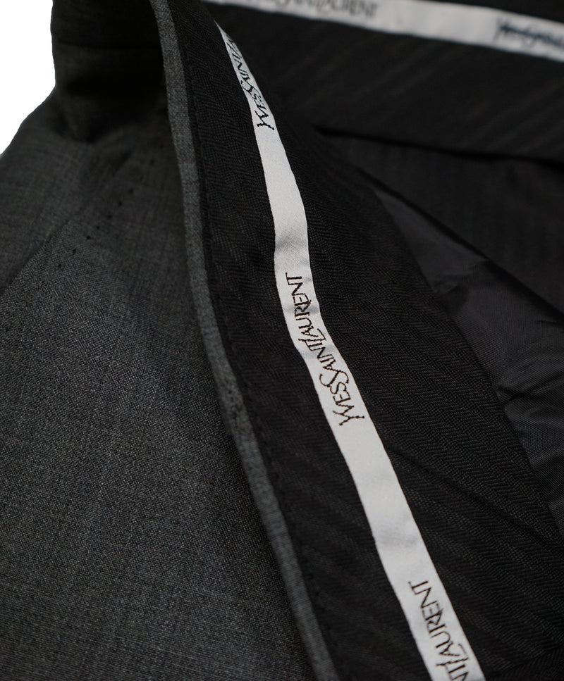 YVES SAINT LAURENT - Gray Solid Wool Super 120’s Dress Pants - 32W