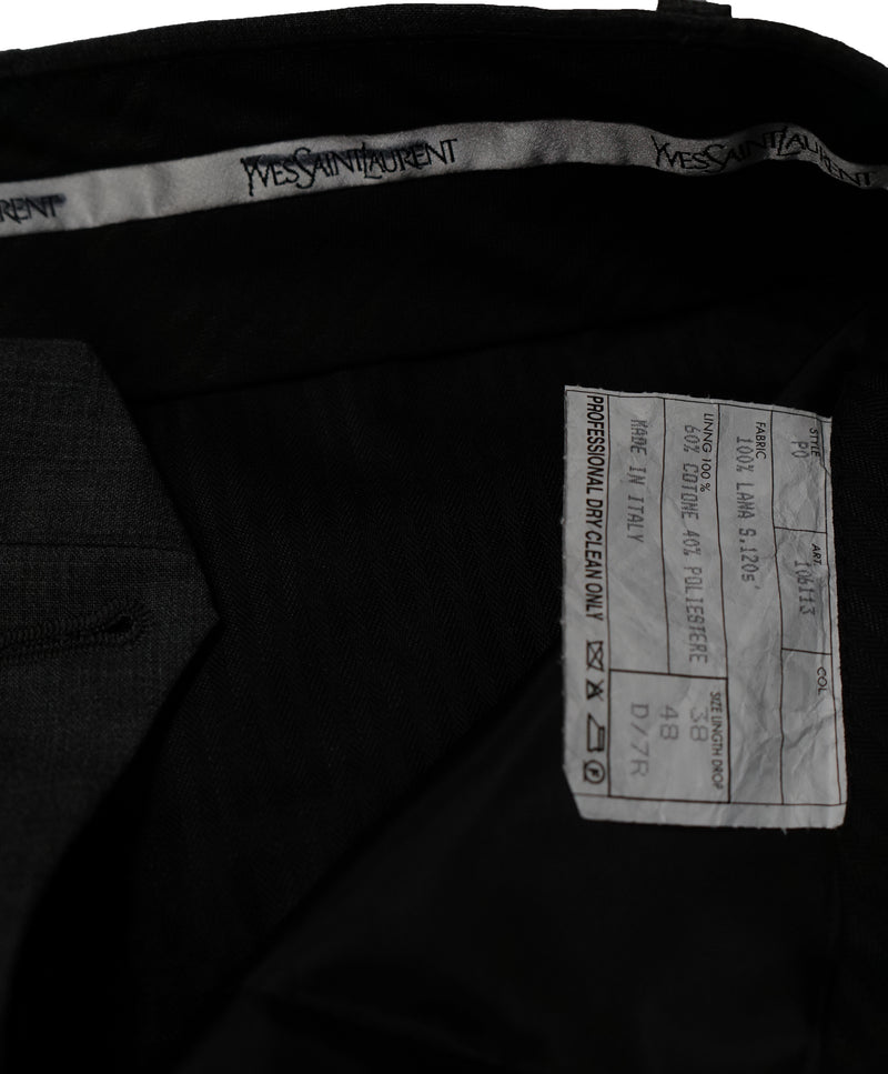 YVES SAINT LAURENT - Gray Solid Wool Super 120’s Dress Pants - 32W