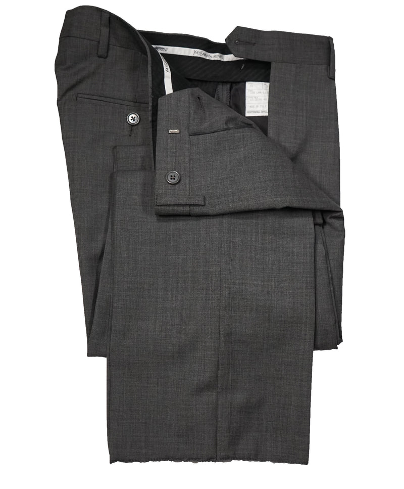 YVES SAINT LAURENT - Gray Solid Wool Super 120’s Dress Pants - 32W