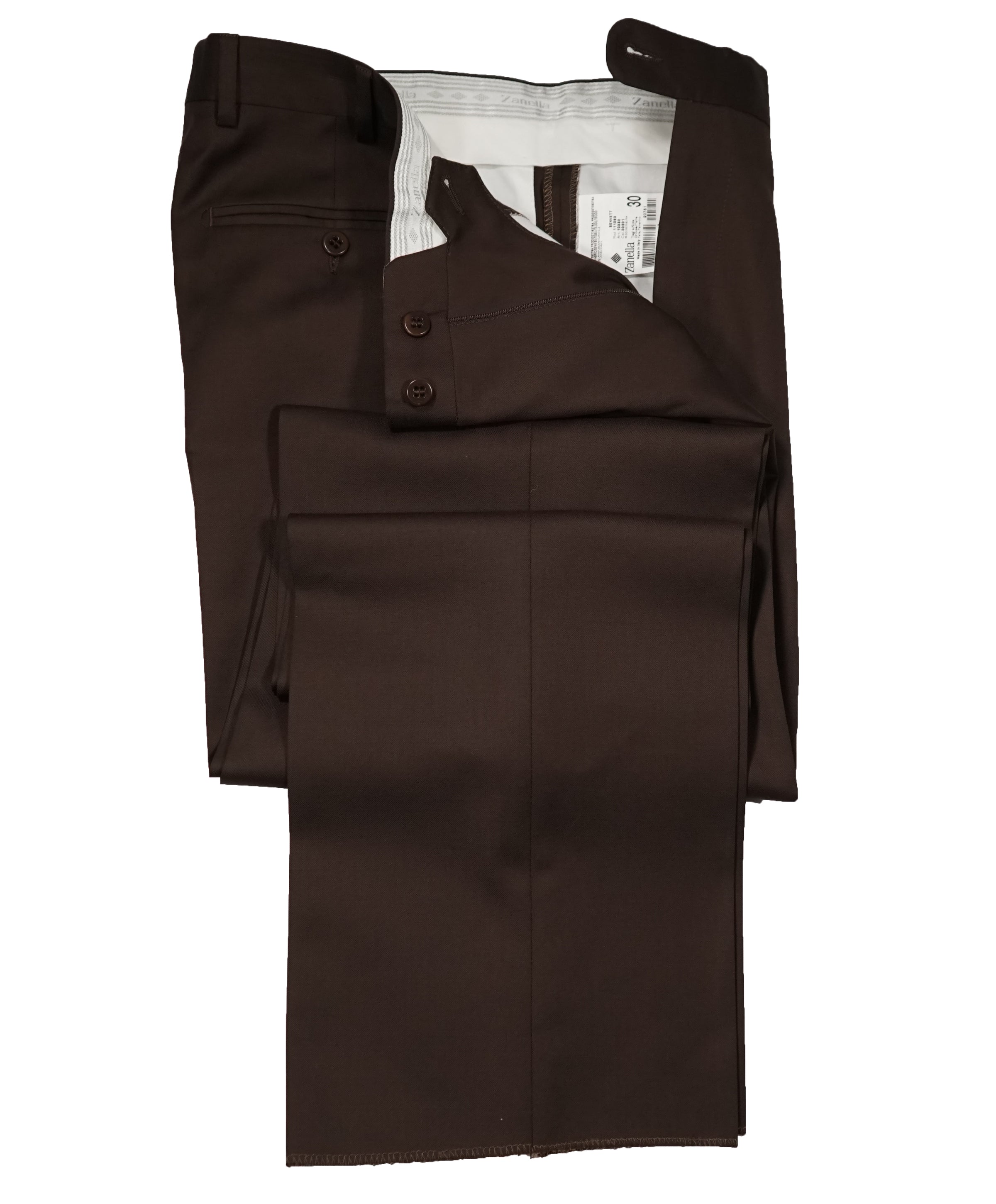ZANELLA Brown Double Pleat Bennett Dress Pants 30W Luxe Hanger