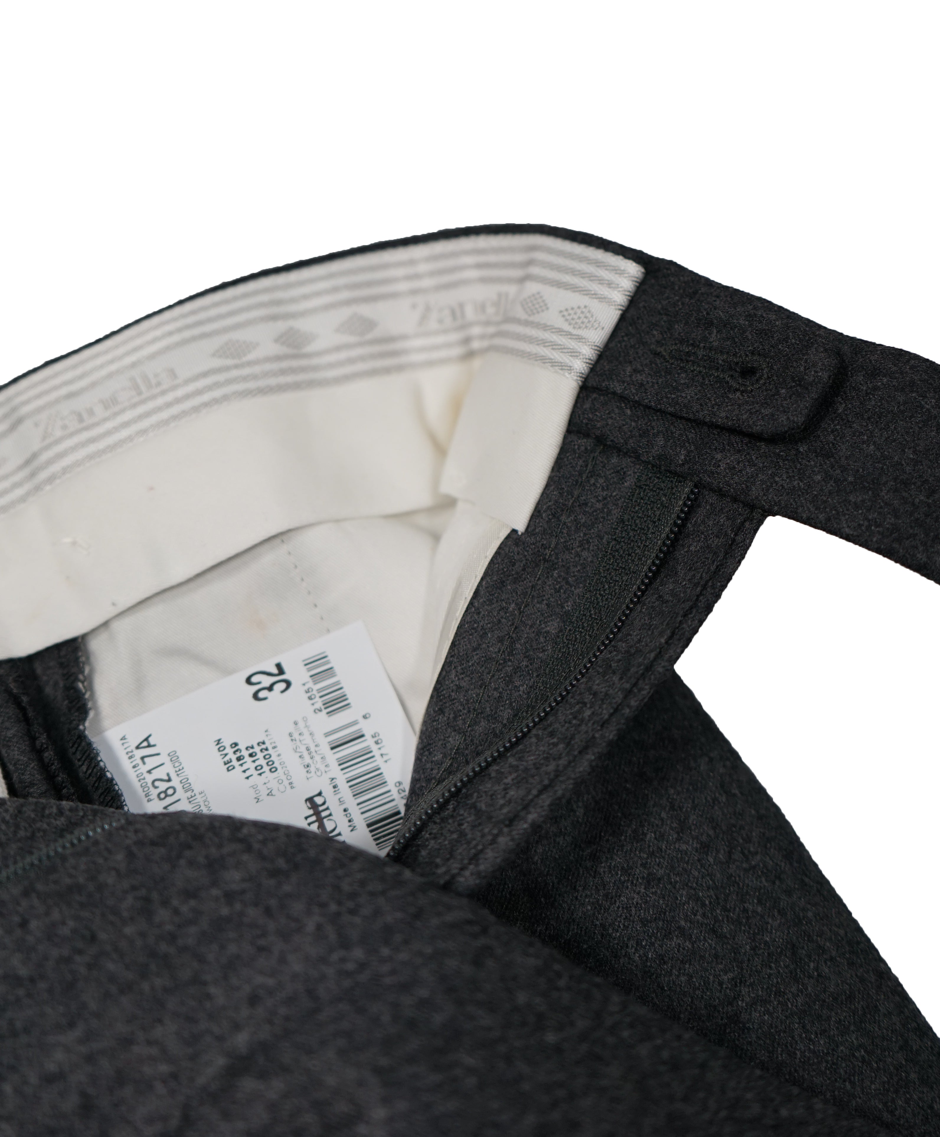ZANELLA - “Devon” Flannel Wool Gray Flat Front Pants - 32W