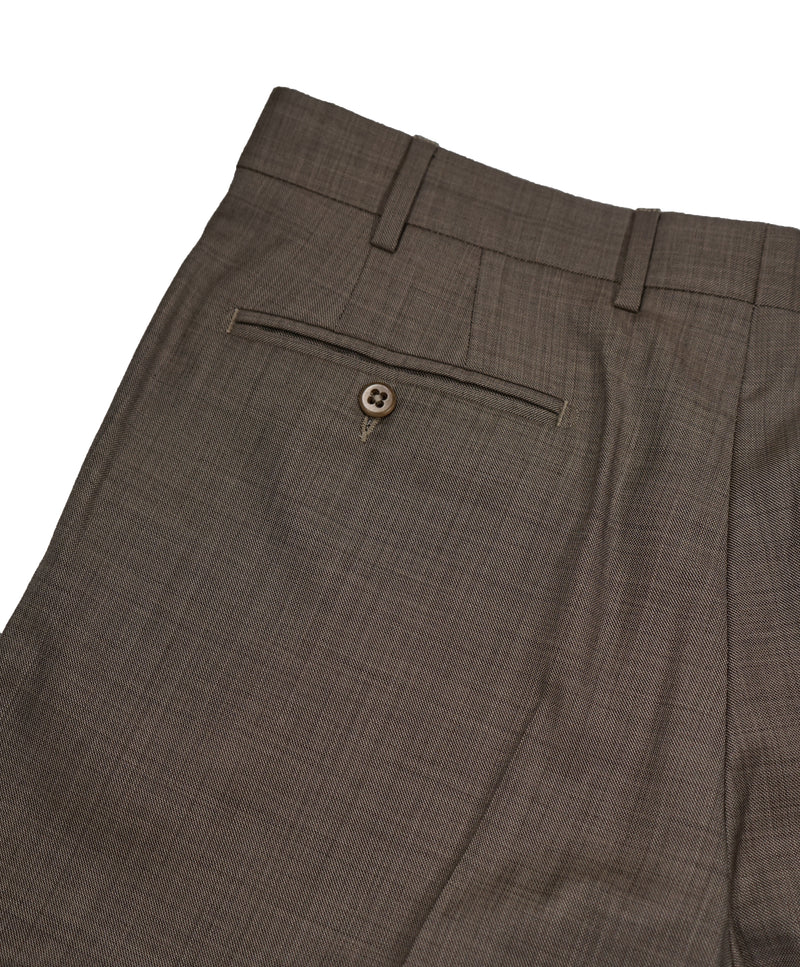 ZANELLA - Medium Brown Textured Fabric “Devon” Flat Front Dress Pants - 34W