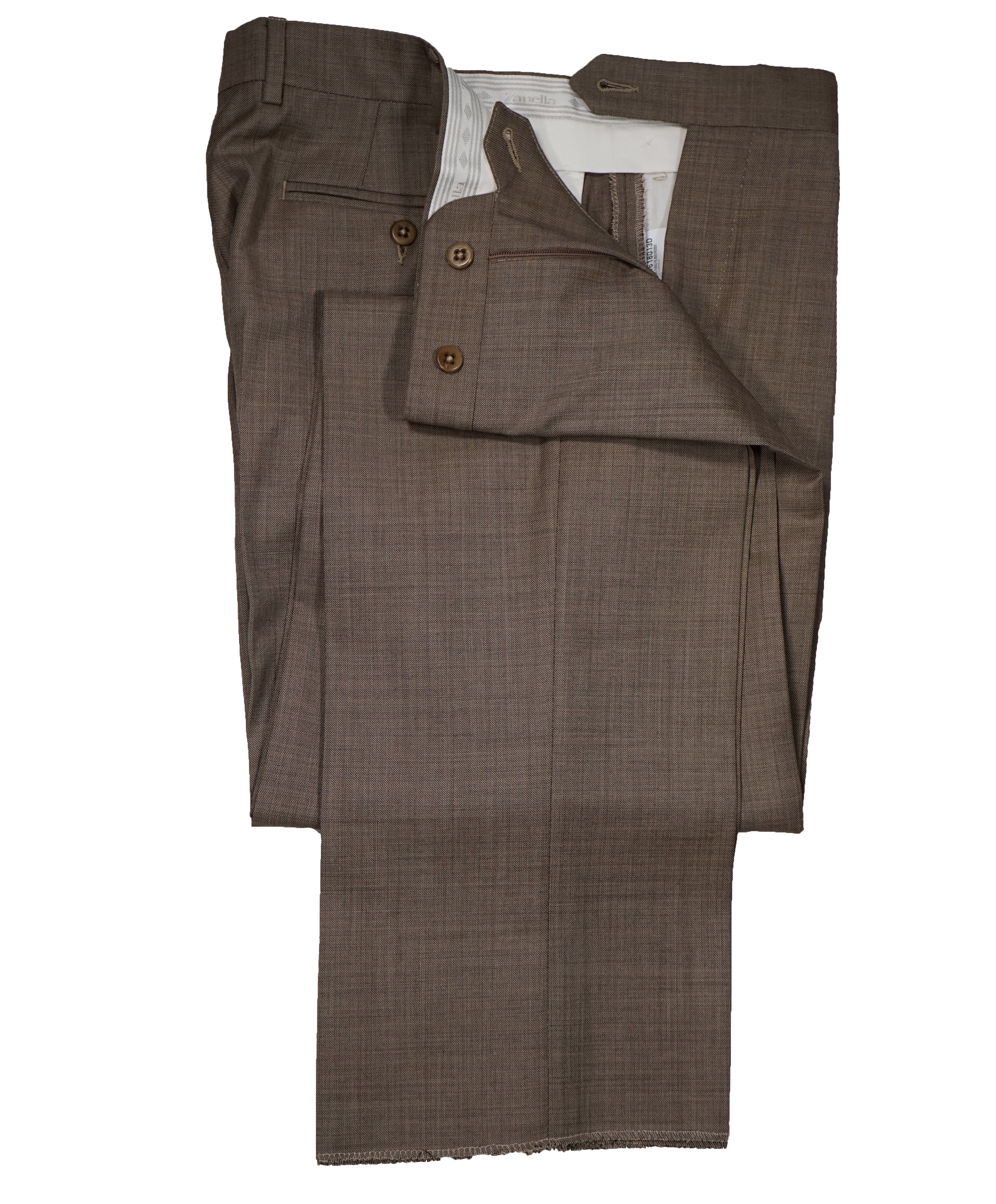 ZANELLA - Medium Brown Textured Fabric “Devon” Flat Front Dress Pants - 34W