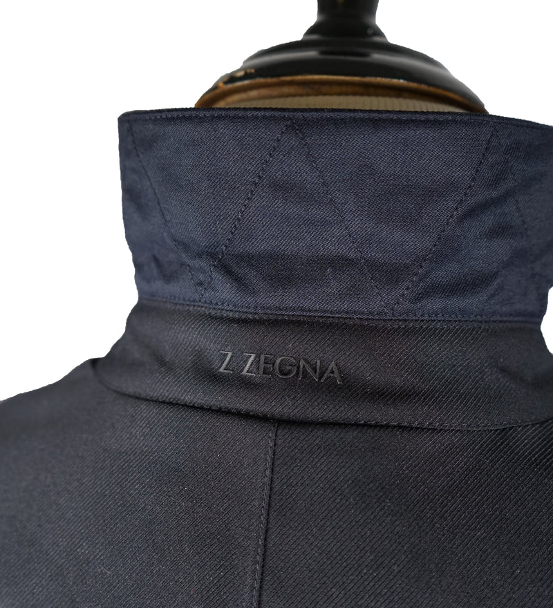 ERMENEGILDO -Z ZEGNA - Thermal Insulated Top Rain Coat Blue Twill W Logo - M