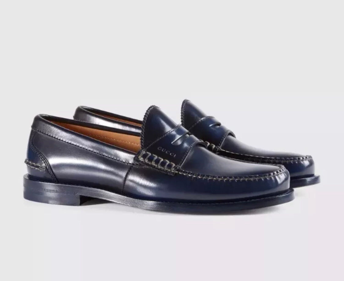 GUCCI - Blue leather penny loafers - 8.5UK 9US