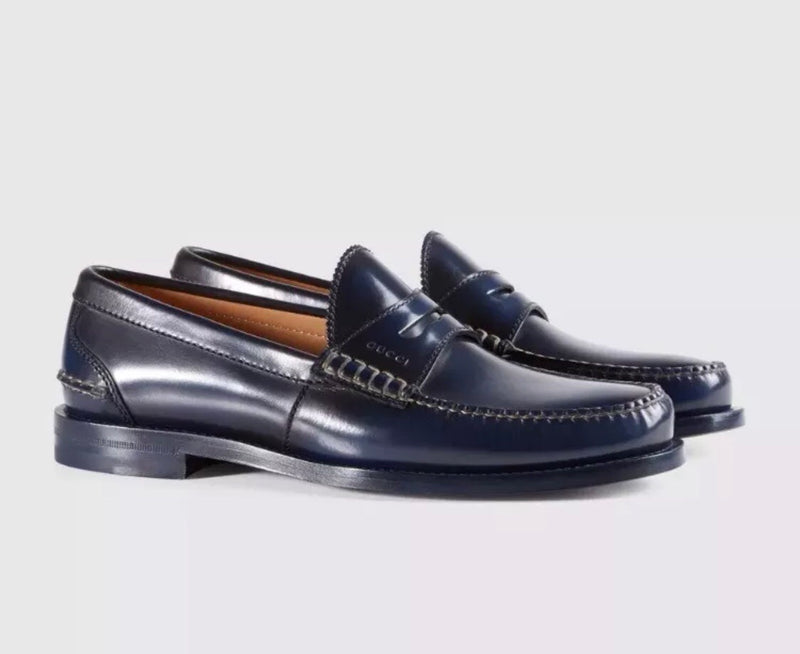 GUCCI - Blue leather penny loafers - 8.5UK 9US