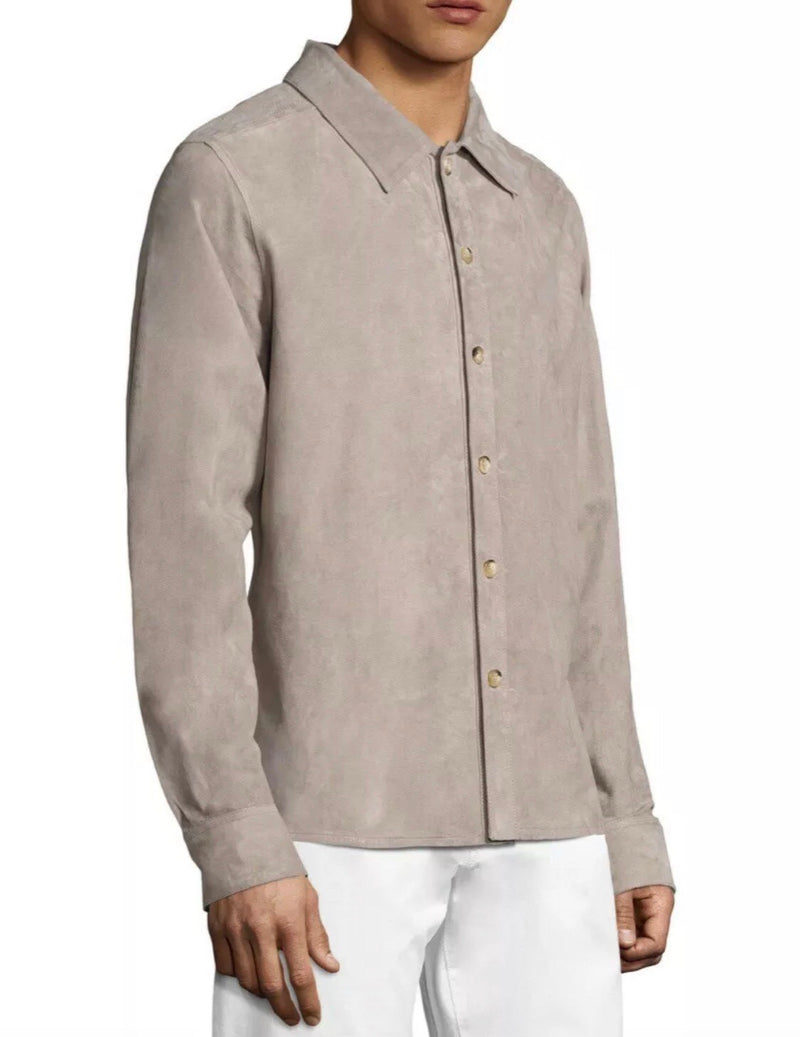 CORNELIANI - ID Lambskin Suede Leather Shirt Jacket / Blazer Beige - 40R