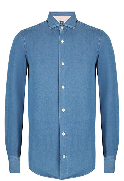 ELEVENTY - Pure Cotton Blue Wash Chambray Button Down Shirt - XXL