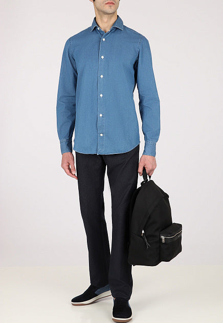 ELEVENTY - Pure Cotton Blue Wash Chambray Button Down Shirt - S