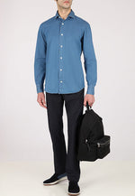 ELEVENTY - Pure Cotton Blue Wash Chambray Button Down Shirt - XXL