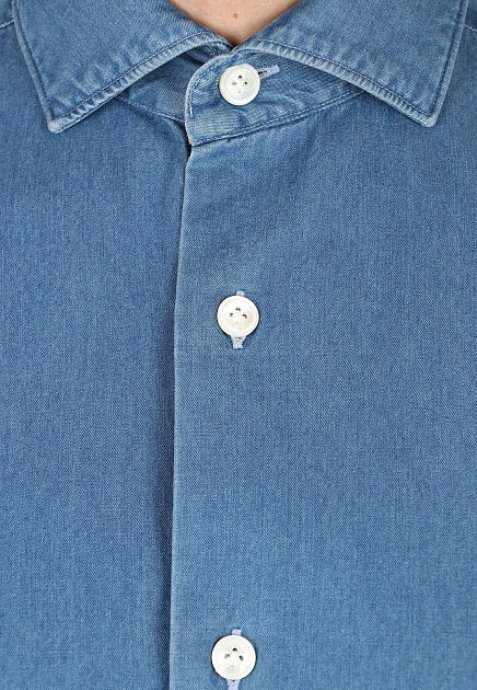 ELEVENTY - Pure Cotton Blue Wash Chambray Button Down Shirt - S