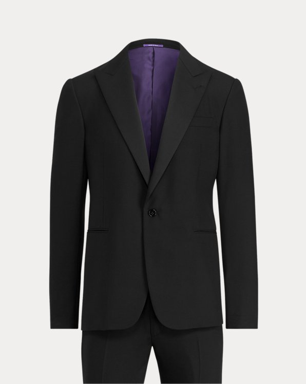 RALPH LAUREN PURPLE LABEL - Peak Lapel Black Tuxedo Suit With Side Tabs - 38R