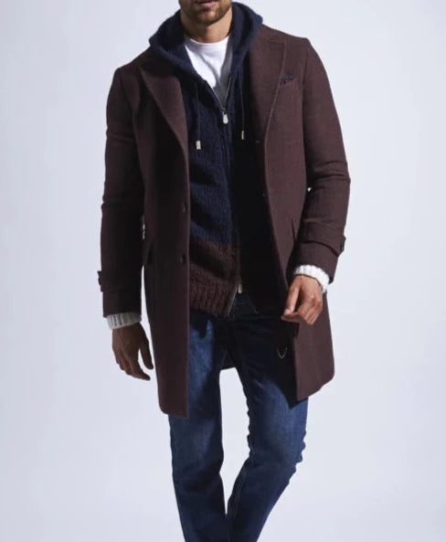 $2,195 ELEVENTY - Brown Burgundy Cashmere Wool Blend Coat - 44 US (54EU)
